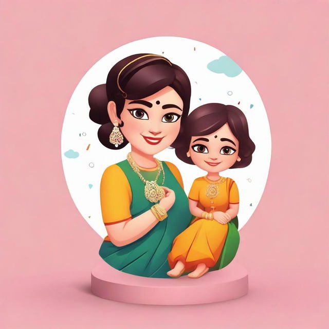 3D illustration of a cute girl with short hair, wearing a saree, bindi, heels, bangles, and a watch, sitting casually atop an Instagram logo. The background is a social media profile page named 'Tsunami23' with a matching profile picture.