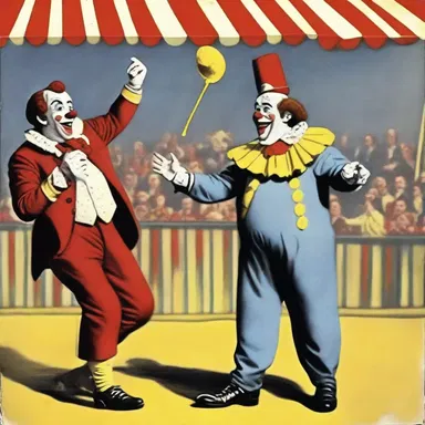 The clown threw a custard pie in the face of his partner, making everyone in the circus laugh.