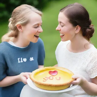 As a symbol of their love, Emily surprised her partner with a custard pie with the words 'I love you' written on top.