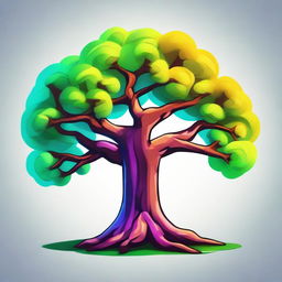 A stylized, artistic representation of a tree for use in a video game, with vibrant colors and sharp, striking features.