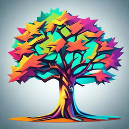 A stylized, artistic representation of a tree for use in a video game, with vibrant colors and sharp, striking features.