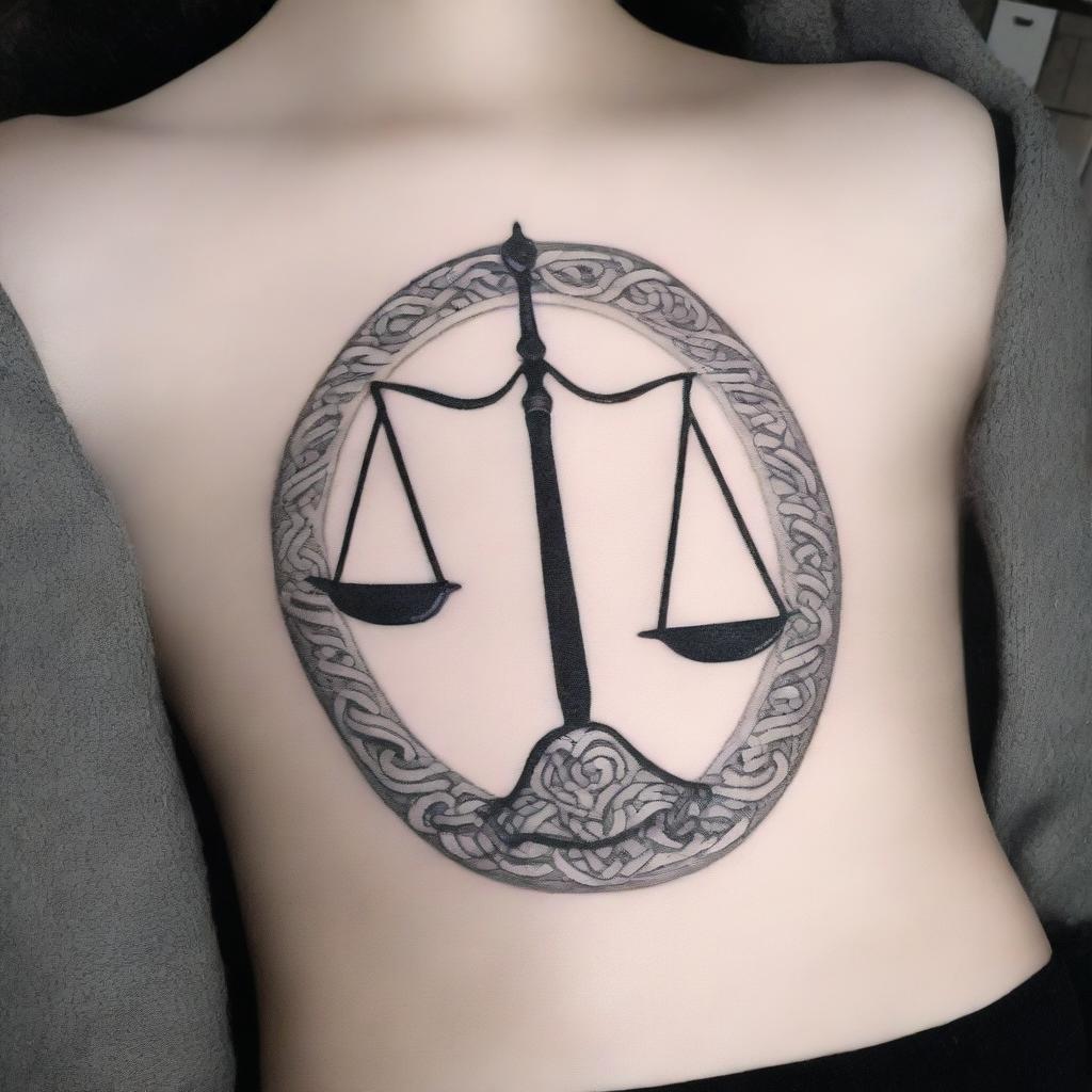 A highest quality image of a tattoo design featuring the scales of Libra