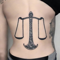 A highest quality image of a tattoo design featuring the scales of Libra