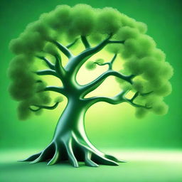 A 3D, stylized image of a fantasy green tree, with vibrant foliage and a winding trunk, exuding an aura of magic and mystery.