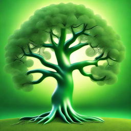 A 3D, stylized image of a fantasy green tree, with vibrant foliage and a winding trunk, exuding an aura of magic and mystery.