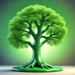 A 3D, stylized image of a fantasy green tree, with vibrant foliage and a winding trunk, exuding an aura of magic and mystery.