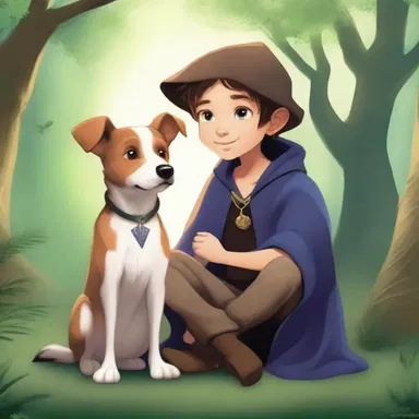 Within the mystical realm of the fantasy novel, a young sorcerer befriends a small mutt gifted with magical powers.