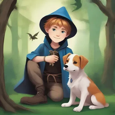Within the mystical realm of the fantasy novel, a young sorcerer befriends a small mutt gifted with magical powers.