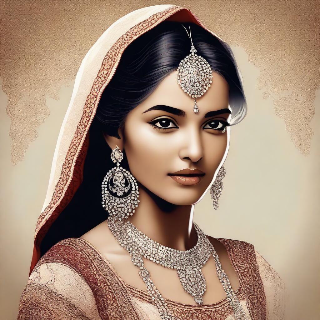 A digital art piece of an Indian girl