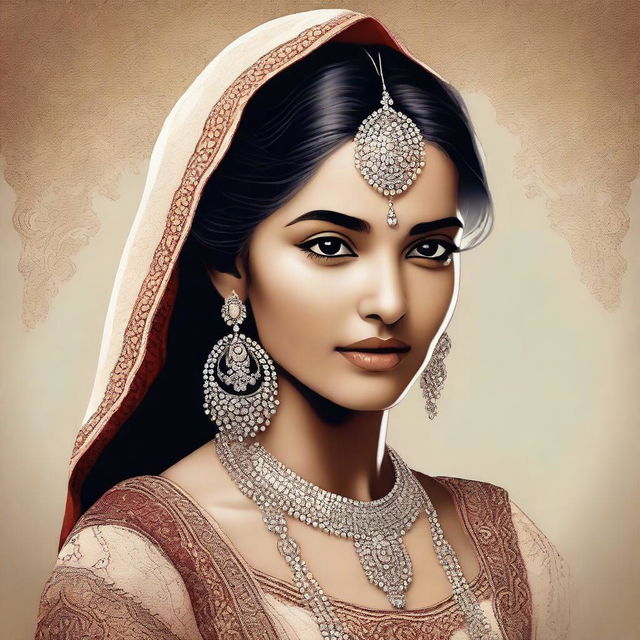 A digital art piece of an Indian girl