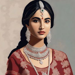A digital art piece of an Indian girl