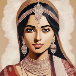 A digital art piece of an Indian girl