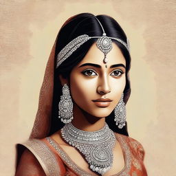 A digital art piece of an Indian girl