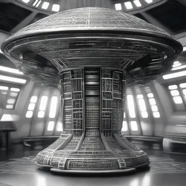 The futuristic spaceship in the science fiction film had intricate fretwork patterns etched into its metallic exterior.