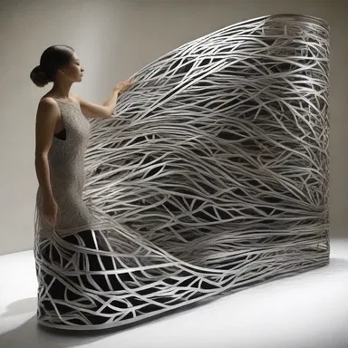 The artist used strips of metal to create a stunning sculpture featuring intricate fretwork patterns.
