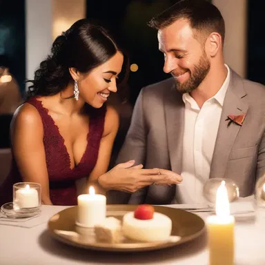 During their candlelit dinner, he made a sudden switcheroo and presented her with an engagement ring instead of a dessert.