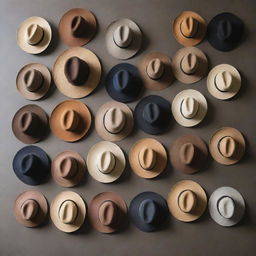 Various styles of hats displayed in a sophisticated arrangement