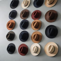 Various styles of hats displayed in a sophisticated arrangement