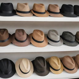 Various styles of hats displayed in a sophisticated arrangement