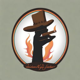 A high-quality digital art logo featuring a silhouette hand holding a whimsically detailed, burning cigar with ash