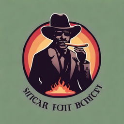 A high-quality digital art logo featuring a silhouette hand holding a whimsically detailed, burning cigar with ash