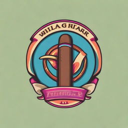 A high-quality, digital art logo featuring a whimsically detailed, burning cigar with ash