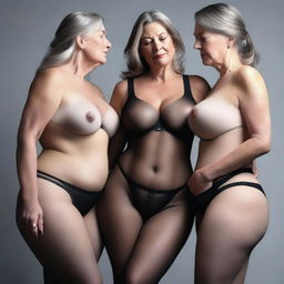 An ultra-realistic, high-quality digital art image that features three women in their 50s