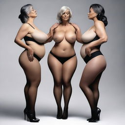 An ultra-realistic, high-quality digital art image that features three women in their 50s