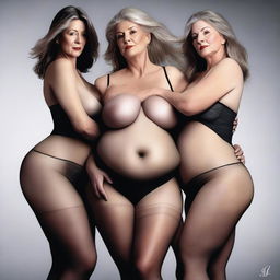 An ultra-realistic, high-quality digital art image that features three women in their 50s