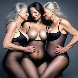 An ultra-realistic, high-definition digital art image displaying three women in their 50s