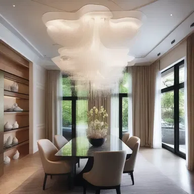 The architect designed a stunning chandelier for the luxurious dining room, inspired by the graceful movement of a swimming squid.