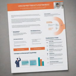 Create a thoughtful poster showing solutions to unemployment, with a focus on preparing students for the workforce after graduation. Include subtle elements that reference educational guidance and success metrics.