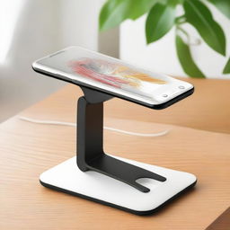 A portable and collapsible mobile phone stand, adjustable in height, perfect for scanning documents.