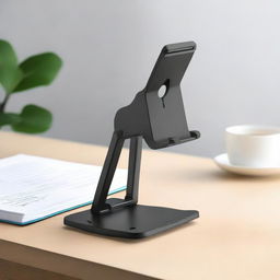 A portable and collapsible mobile phone stand, adjustable in height, perfect for scanning documents.