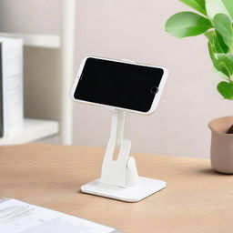 A portable and collapsible mobile phone stand, adjustable in height, perfect for scanning documents.