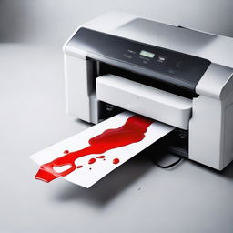 A modern printer machine with ink spilling out onto a clean surface