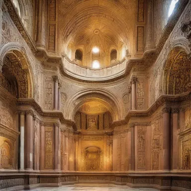 The grandeur and intricate details of the ancient cathedral were designed with reverence to God.