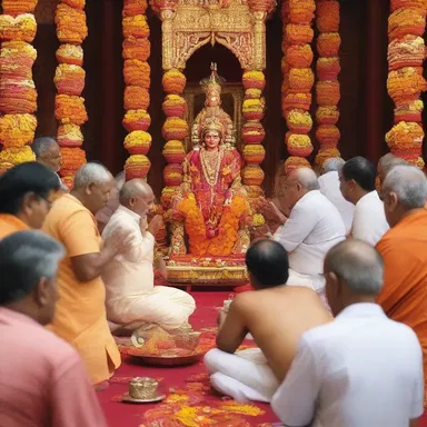 The devotees gathered in the temple with reverence to their deity, offering prayers and seeking blessings.