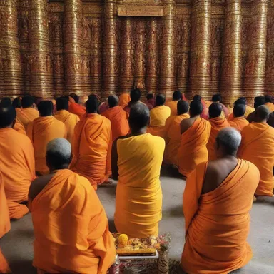 The devotees gathered in the temple with reverence to their deity, offering prayers and seeking blessings.