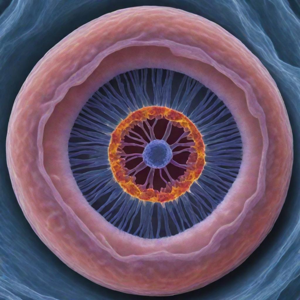 A high-resolution image of a biological cell, showcasing its intricate internal structures.