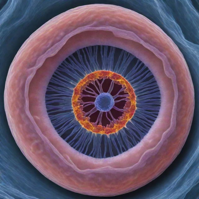 A high-resolution image of a biological cell, showcasing its intricate internal structures.