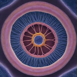 A high-resolution image of a biological cell, showcasing its intricate internal structures.