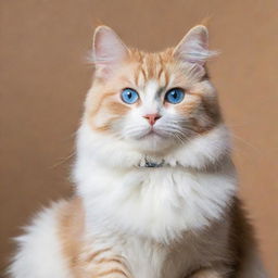 A playful and cute cat with clear fur and sparkling blue eyes, sitting comfortably and staring curiously into the distance.