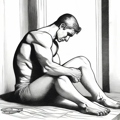 In the dim candlelight, the mesomorph gently held his lover, their well-developed muscles feeling strong and comforting.