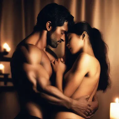 In the dim candlelight, the mesomorph gently held his lover, their well-developed muscles feeling strong and comforting.