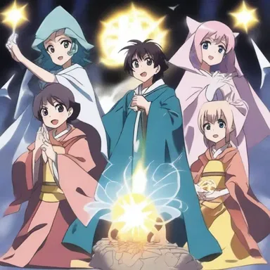 The characters in the anime series performed a chanted spell to invoke their magical powers.