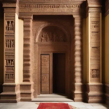 The sacred temple featured intricately carved doorways and chanted inscriptions that added a sense of spiritual ambiance to the space.