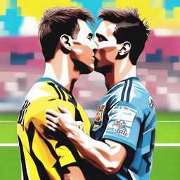 A digital art illustration of Lionel Messi and Cristiano Ronaldo