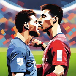 A digital art illustration of Lionel Messi and Cristiano Ronaldo