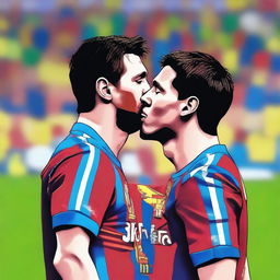 A digital art illustration of Lionel Messi and Cristiano Ronaldo